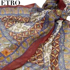 【美品】ETRO エトロ ペイズリー柄 ロゴ 総柄 大判ストール スカーフ