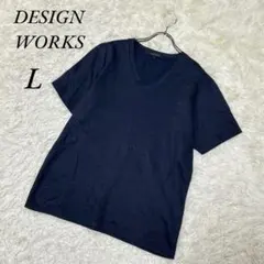 《デザインワークス》トップス/半袖シャツ/Vネック/リネン/麻混/ネイビー/ L