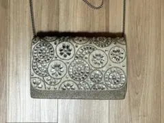 シルバー ビーズ装飾 パーティーバッグ