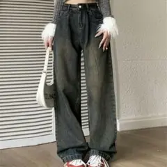 zozo購入 タックハイウエストワイドデニムパンツ ネイビー Mサイズ