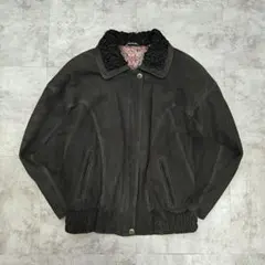 【スペイン製】90s ラムレザージャケット 本革 ボア襟 レザーブルゾン 短丈