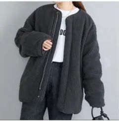 SHIPS×TAION 別注ボアキルティングリバーシブルブルゾンダウンチャコール