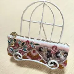 ❋ハンドメイドポーチae ❋インド刺繍リボン　リップケース　印鑑ケース