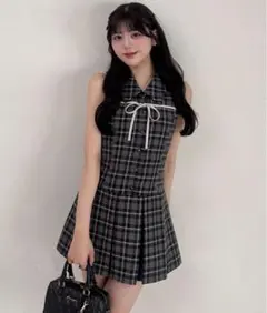 YUI企画　ノースリーブシャツミニワンピース チェック