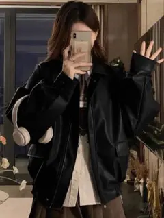 フェイクレザー ジャケット ブラック ブルゾンshein GU zara h&mのサムネイル