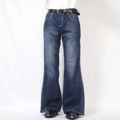 【リメイク】再構築　ベルボトム　ルーズフレアデニム　バギー　ワイド　濃紺