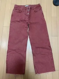 trf 赤 ワイドレッグデニムパンツ