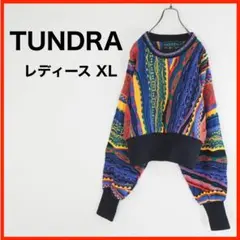 A3891★美品★TUNDRA*長袖ニット*3D*総柄*個性的*XL*カナダ