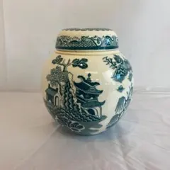 □4F アンティーク 飾り壺 孔雀 花鳥図 金彩 沈香壺 蓋付 飾壷 陶器