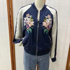 平成レトロ　Bershka ベルシュカ　花柄刺繍 バイカラージャンパー(裏地付)
