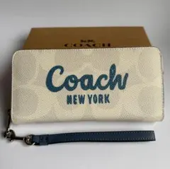 COACH 長財布 レインボーマルチカラーシグネチャーホワイト白