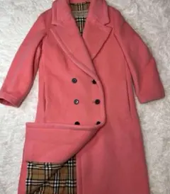【極美品】Burberryピンク ウールカシミヤ　ロングコートノバチェック