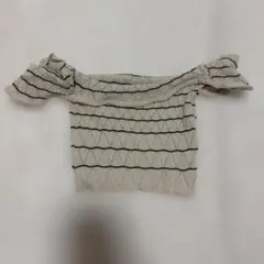 アイボリー ストライプ フリル袖 ニット ボーダー ホワイト 白