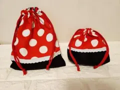 かわいい水玉模様にレースを付けました給食袋とコップ袋の2個セット