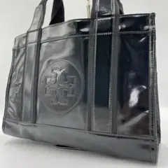 良品 TORY BURCH トートバッグ エナメル ブラック デカロゴ 肩掛け