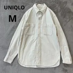 美品 UNIQLO メンズ M コーデュロイ ワークシャツ ホワイト ゆったり