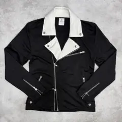 ライダースジャケット 黒白 M ポリエステル モード バイカー モノトーン