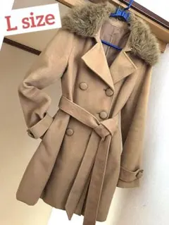【匿名発送✨】　ファー付きロングコート　ダブルボタン　茶色