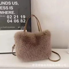 値下！！！フェイクファー 2wayバッグ トートバッグ ショルダーバッグブラウン