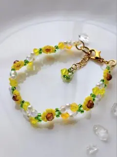 ひまわりのビーズブレスレット（黄色）【833】イエロー【一点物】