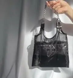 ヌエールバッグ ヤマダヤ系 シアーバッグ　モノトーン　シルバー