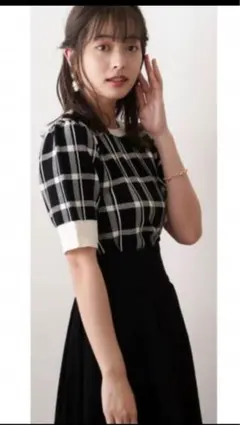 未使用 プロポーションボディドレッシング チェックニット 半袖 カットソー
