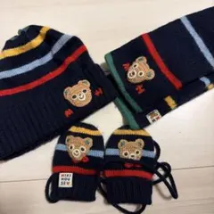 MIKIHOUSE クマ刺繍 ニット帽 マフラー　手袋セット