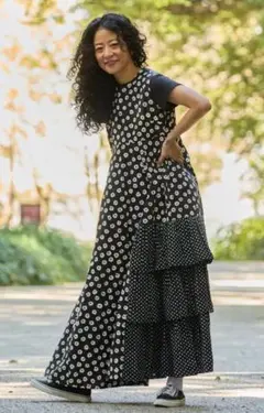 freada アシメティアードワンピース 花柄 ドット柄 切り替え