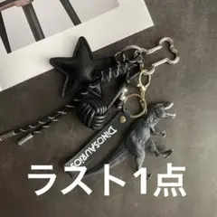 恐竜 キーホルダー ジャラジャラ ブラック 星 ストラップ ティラノサウルス