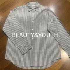 【美品】BEAUTY&YOUTH グレー スラブストライプ 長袖シャツsizeＬ