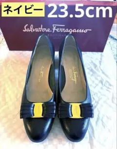 Salvatore Ferragamo ネイビー リザード パンプス 23.5