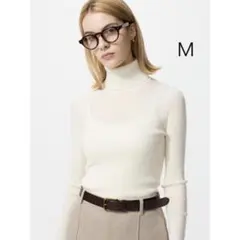 UNIQLOメリノ リブ タートルネックセーター 洗える M オフホワイト 美品