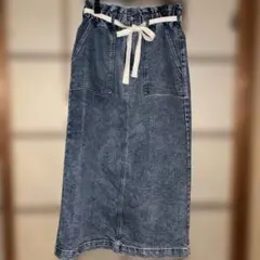 美品 しまむら Helm ベルト付きデニムナロースカート ブルー Mサイズ
