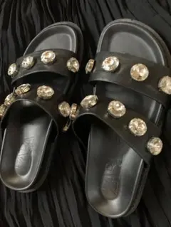 キラキラ　ZARAさんタル　38 ラインストーンバックルフラットスライドサンダル