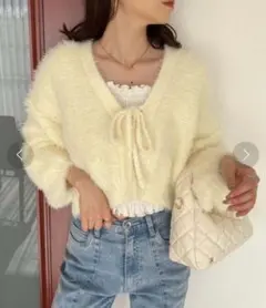 NICE CLAUP ふわモテあざとリボンショートカーディガン