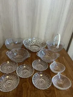 レトロ ガラス切子 ボウル 小皿 セット HOYA他