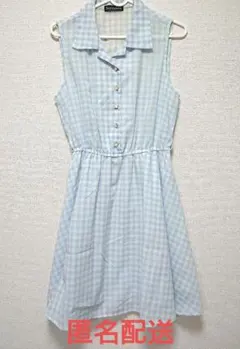 レディース ワンピース ノースリーブ ブルー チェック柄 ひざ丈