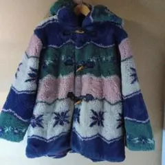 ノルディック柄フード付ボアコート#130〜140cm相当トグルボタン付イタリア製