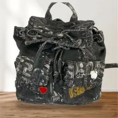 デシグアル　Desigual グラフィティ　総柄 ブラック 巾着リュックのサムネイル