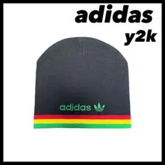 古着　adidas y2k 00s ラスタカラー　ニット帽　ビーニー　刺繍　ロゴ