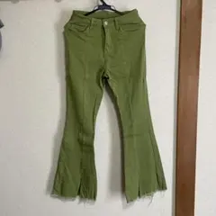 オリーブグリーン ブーツカットデニムGRL