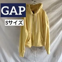 【GAP 】美品☆ジップアップパーカー イエロー フード付き バックプリント