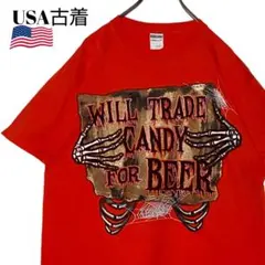 USA古着プリントTシャツ オレンジ L ボーンtシャツ