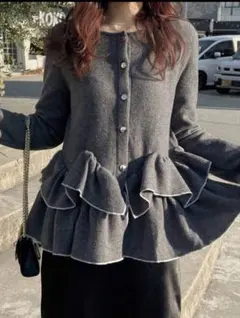 SHEIN FRIFUL ペプラム カーディガン グレー Mサイズ