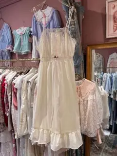 9月末までの夏セール vintage ホワイト キャミワンピース フリル付き