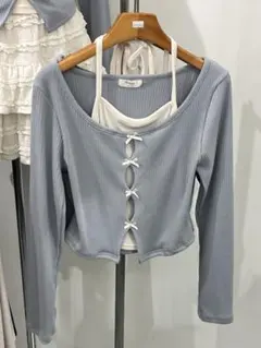 MINIBRAND 韓国　ソンス　トップス　リボン　水色　グレー