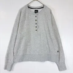 GAP スウェット ヘンリーネック長袖リブ 無地 M 灰 綿 グレー シンプル