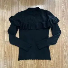 黒フリルニットセーター 長袖