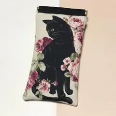 エレガントな黒猫さん♪ハンドメイド＊バネポーチ♪ペンケース＊メガネケース