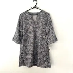 ✨新品タグ付き背中ボア生地暖か ブラック✖️ピンクチェックVネック チュニック